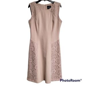 Adrianna Papell Blush Tan Floral Lace Sleeveless Midi Dress